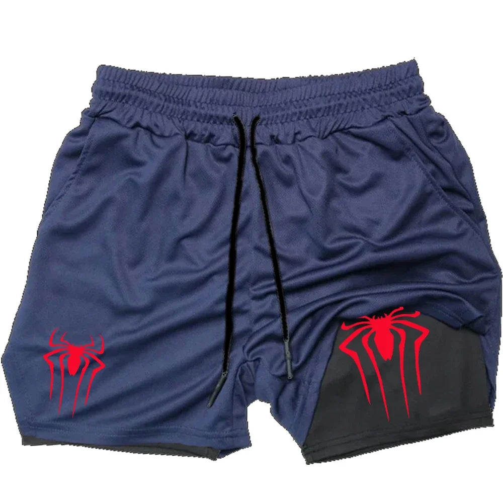 Men's 2-in-1 Compression Sports Shorts Spider Print – Performance and Style in Every Move