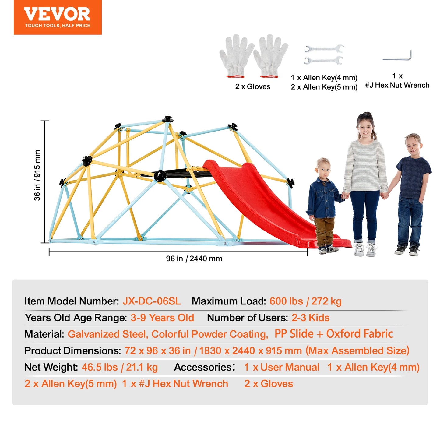 Climbing Dome for Kids with Swing and Hammock – 6/8/10/12FT Outdoor Playground