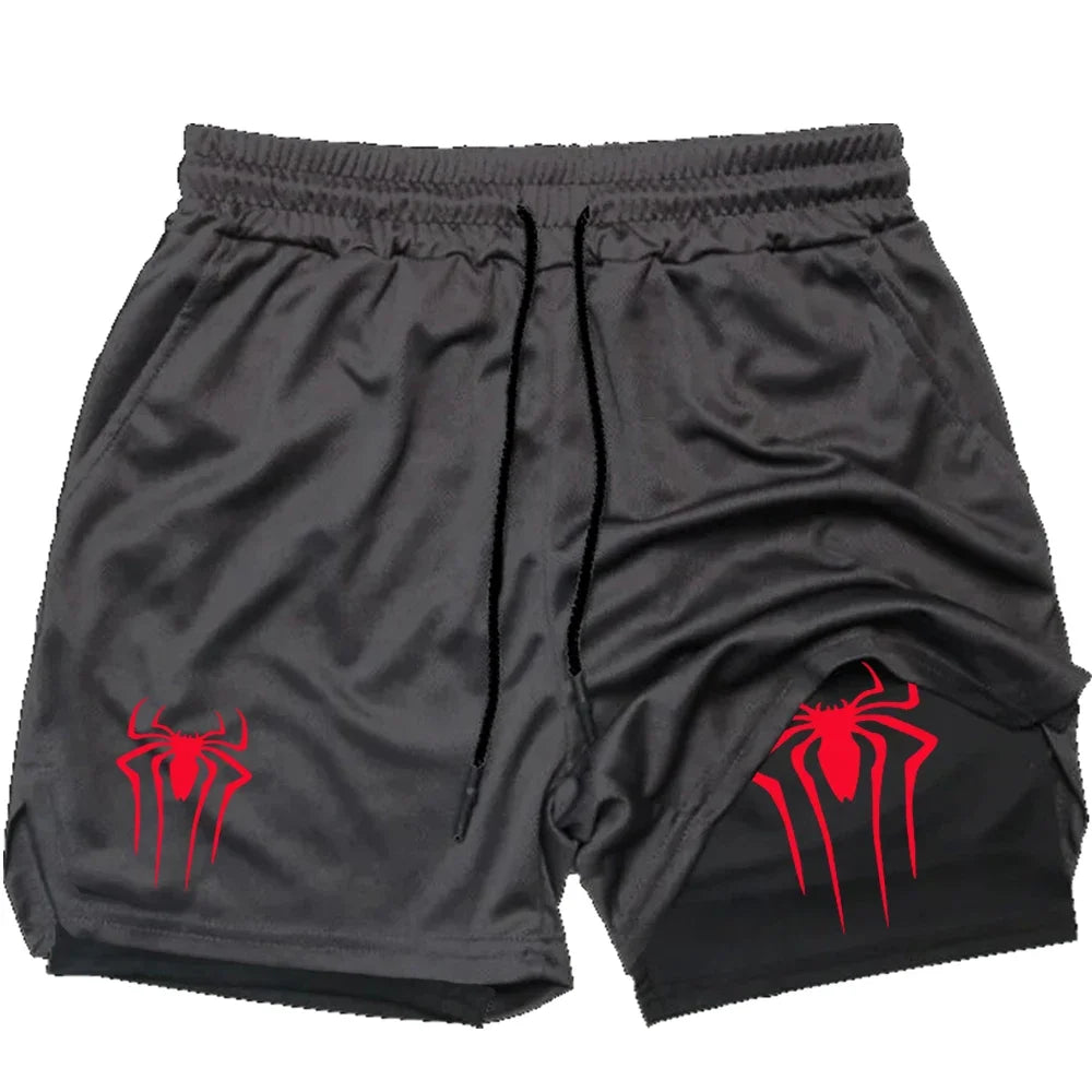 Men's 2-in-1 Compression Sports Shorts Spider Print – Performance and Style in Every Move