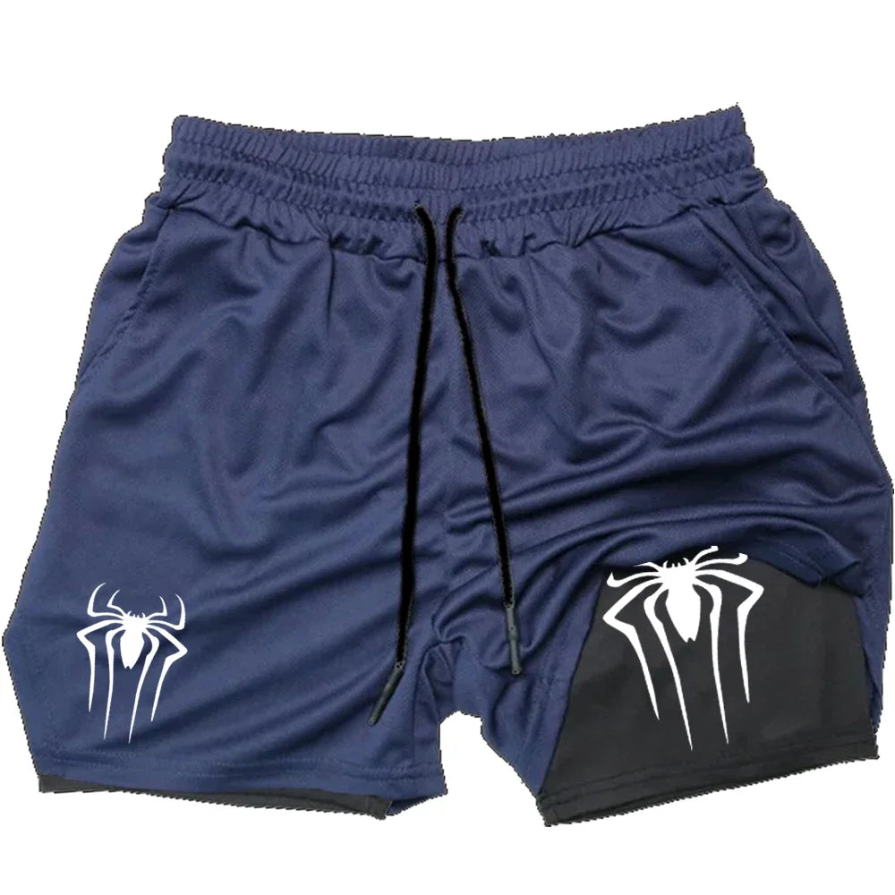 Men's 2-in-1 Compression Sports Shorts Spider Print – Performance and Style in Every Move