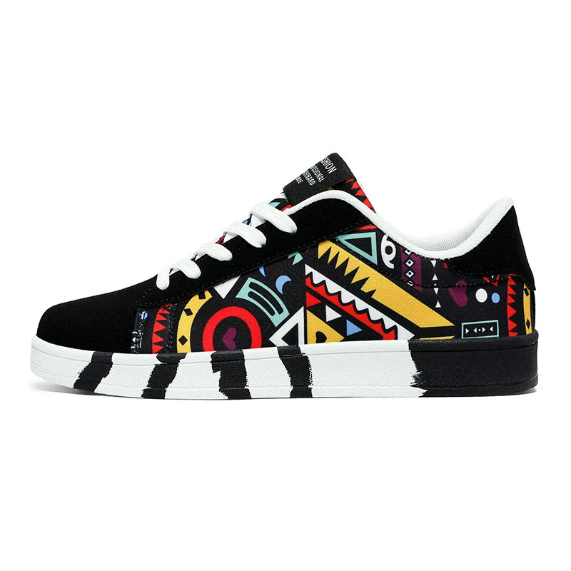 YRZL Canvas Sneakers with Geometric Graffiti Print β Urban Style and Comfort