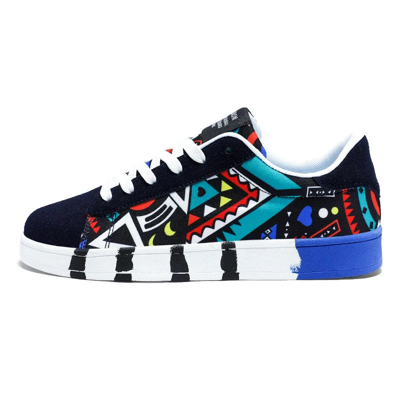 YRZL Canvas Sneakers with Geometric Graffiti Print β Urban Style and Comfort