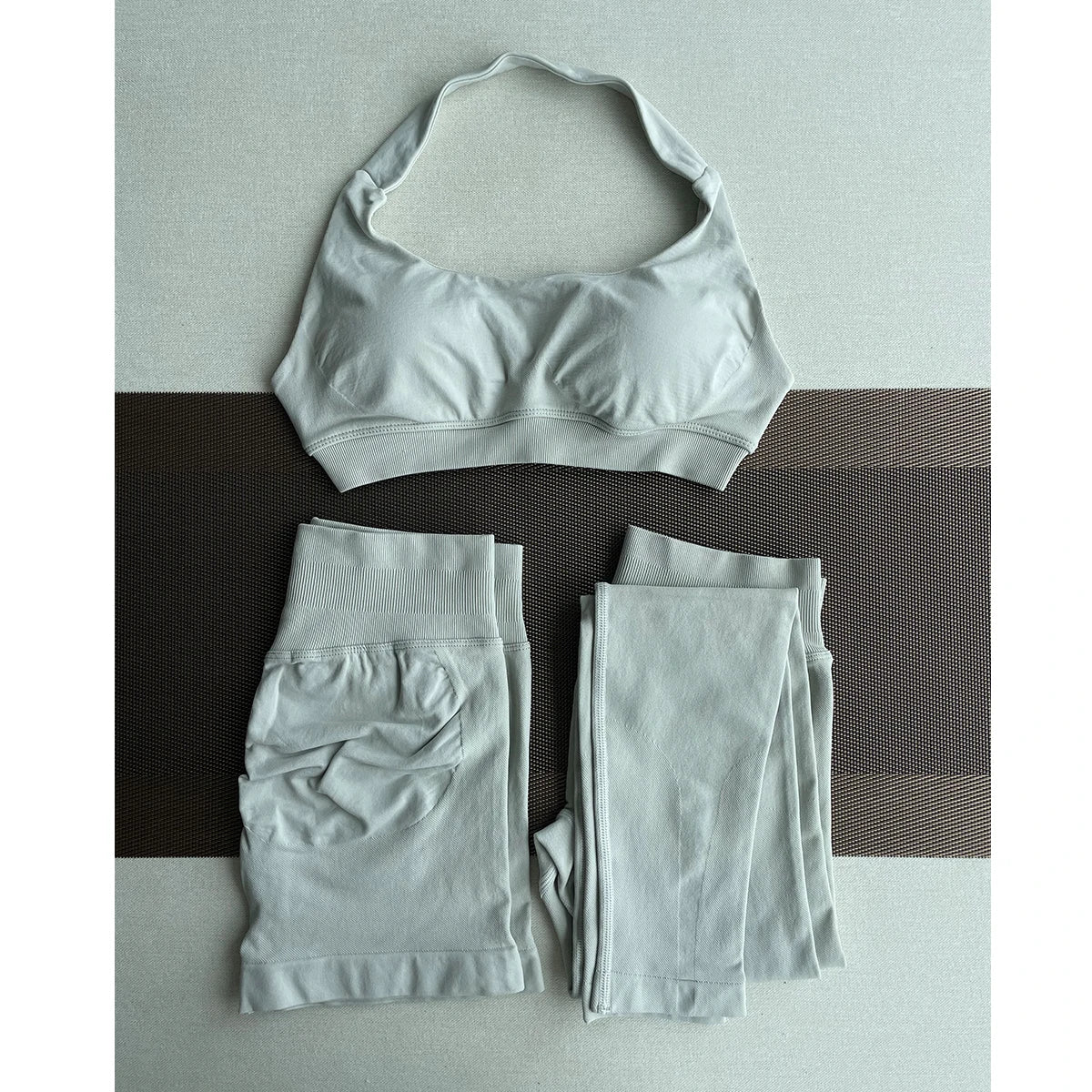 Women’s Seamless Workout Set – 3 Pieces: Long Leggings + Shorts + Sports Top