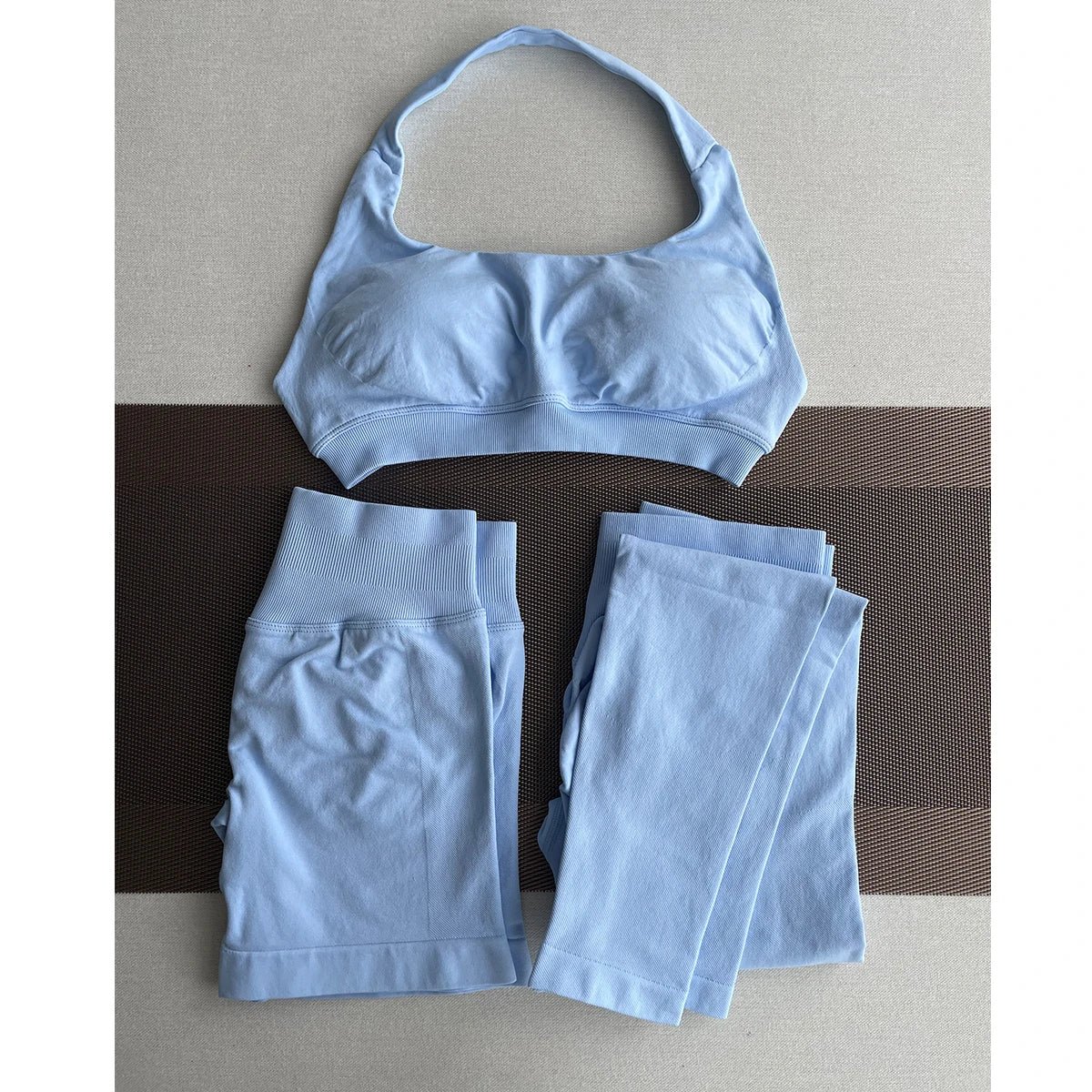 Women’s Seamless Workout Set – 3 Pieces: Long Leggings + Shorts + Sports Top