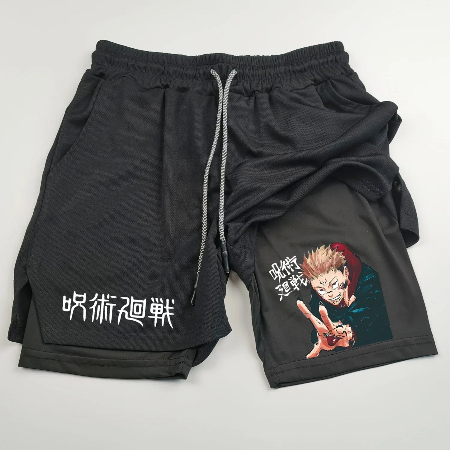 Pantalones cortos deportivos de doble capa con estampado de anime Jujutsu Kaisen: comodidad, estilo y rendimiento en uno
