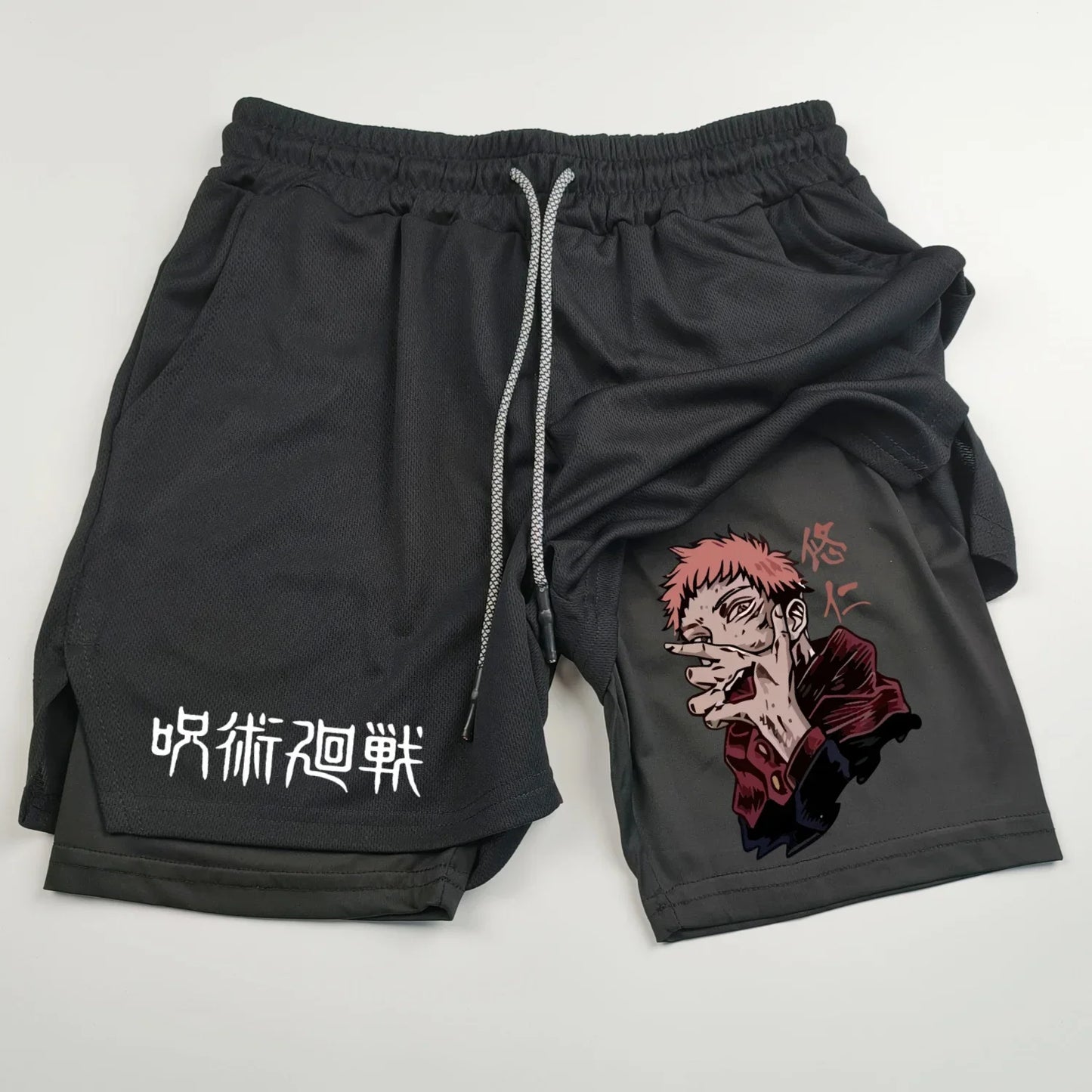 Pantalones cortos deportivos de doble capa con estampado de anime Jujutsu Kaisen: comodidad, estilo y rendimiento en uno