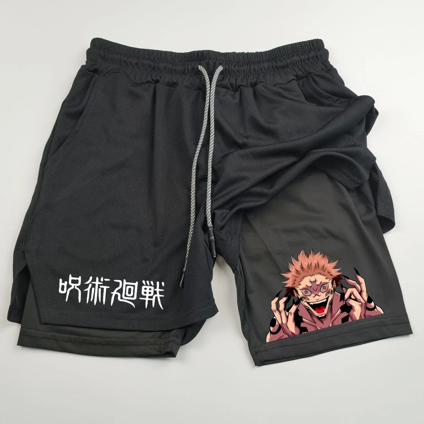 Pantalones cortos deportivos de doble capa con estampado de anime Jujutsu Kaisen: comodidad, estilo y rendimiento en uno