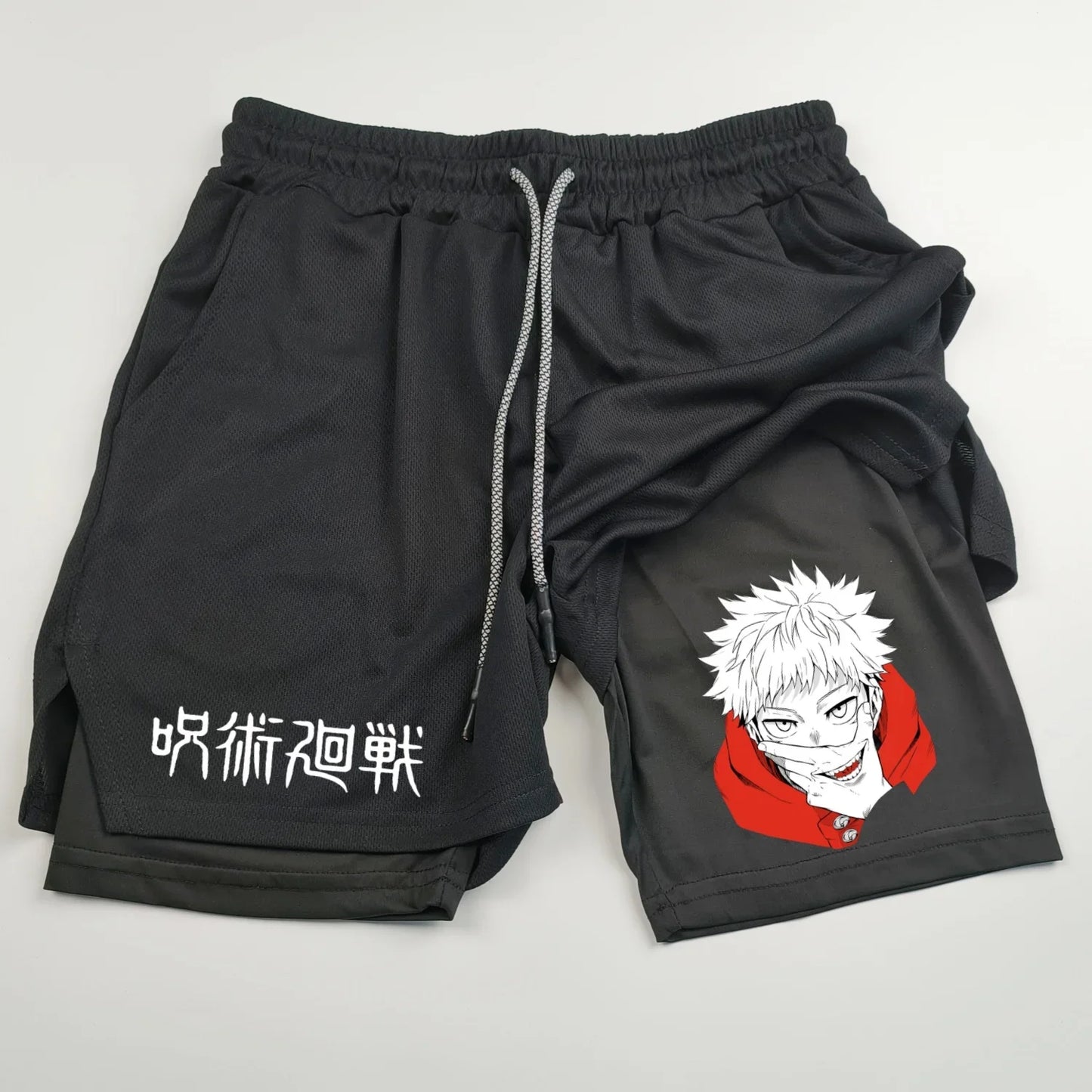 Pantalones cortos deportivos de doble capa con estampado de anime Jujutsu Kaisen: comodidad, estilo y rendimiento en uno