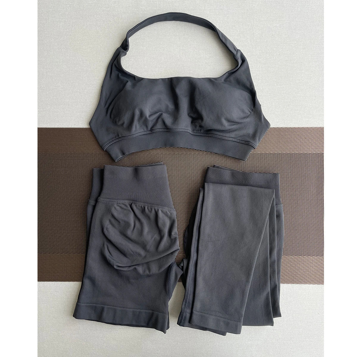 Women’s Seamless Workout Set – 3 Pieces: Long Leggings + Shorts + Sports Top