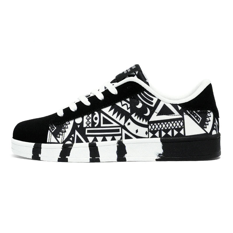 YRZL Canvas Sneakers with Geometric Graffiti Print β Urban Style and Comfort