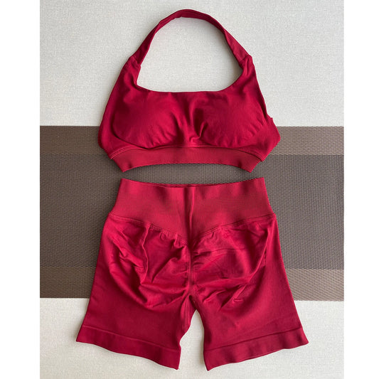 Women's Seamless Sports Shorts Set – Shorts + Workout Top