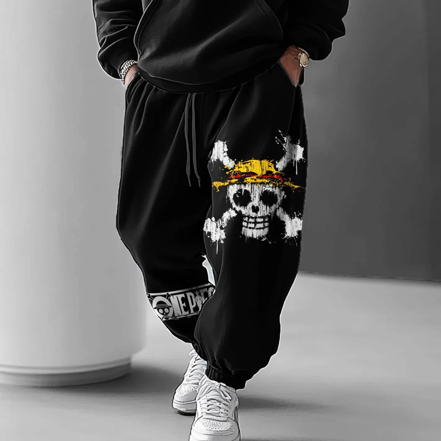 Pantalones holgados de algodón con estampado de anime de ONE PIECE - Estilo hip hop unisex