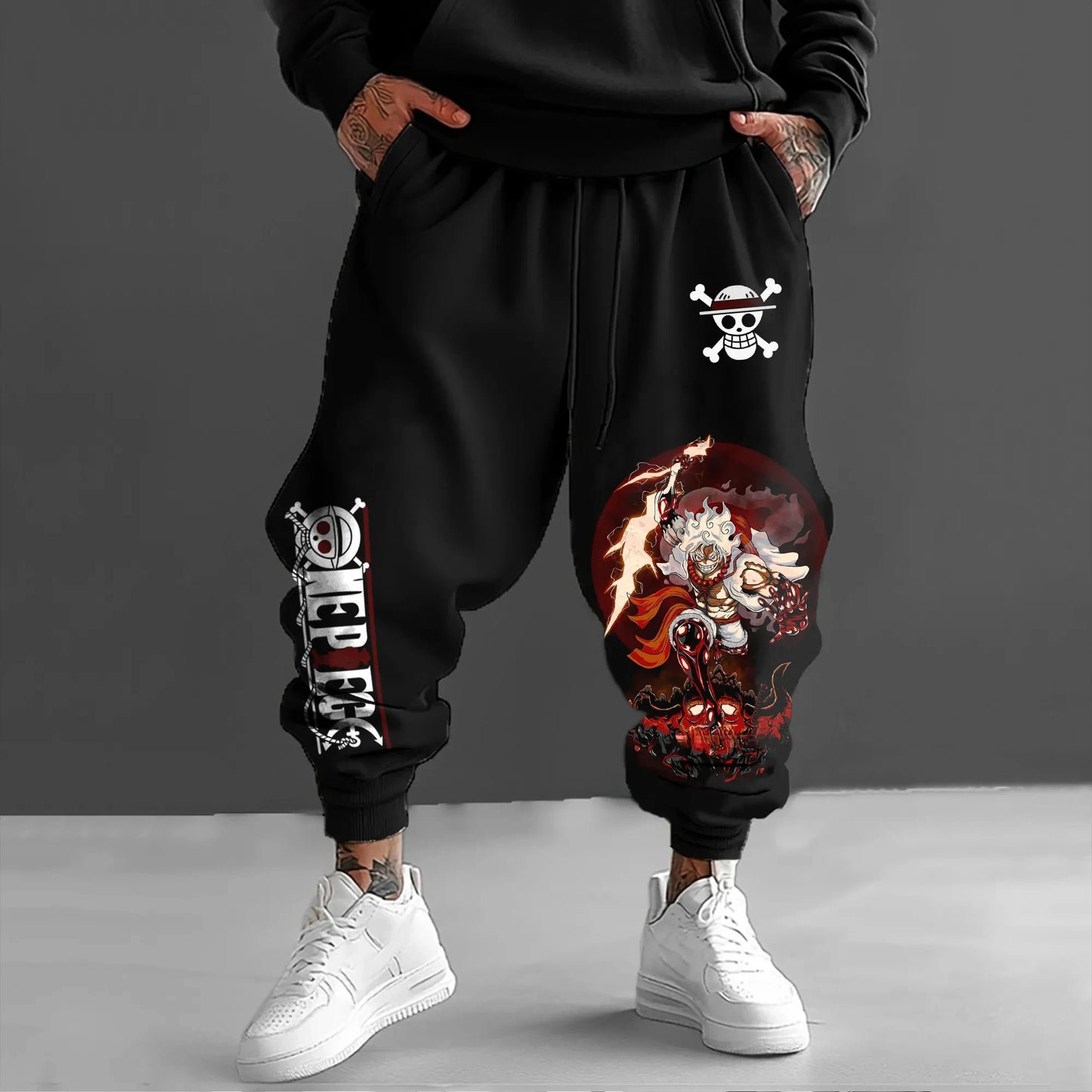 Pantalones holgados de algodón con estampado de anime de ONE PIECE - Estilo hip hop unisex