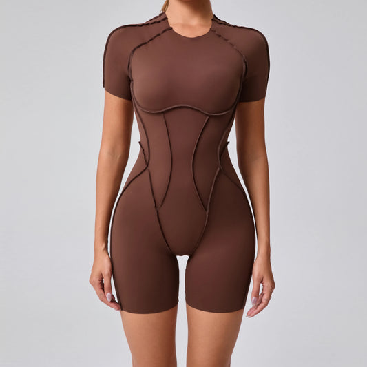 Women's Gym Playsuit – Backless Fitness & Yoga with Ruched Detail