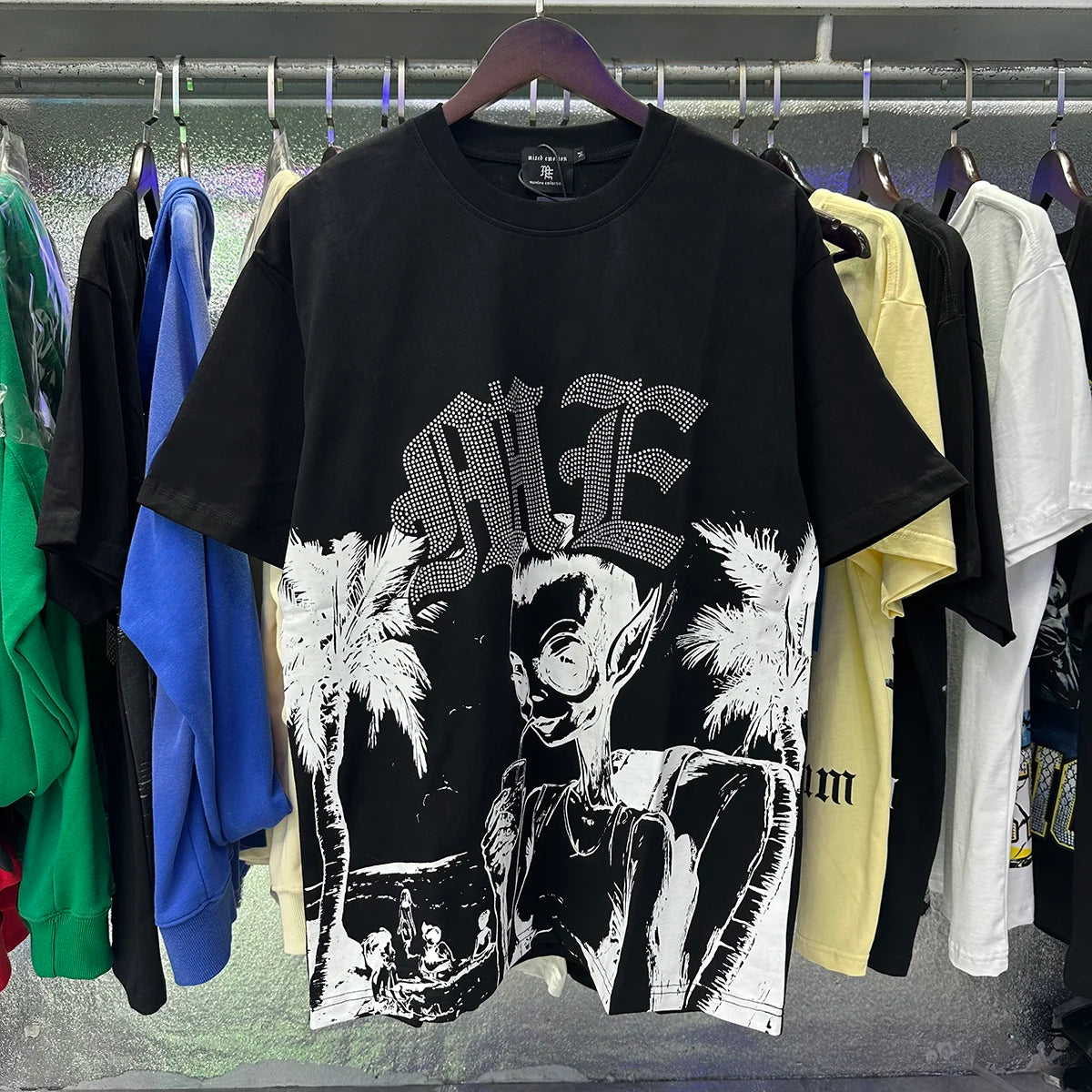 Camisetas oversize en blanco y negro con letras brillantes – Unisex, ropa urbana, 100 % algodón