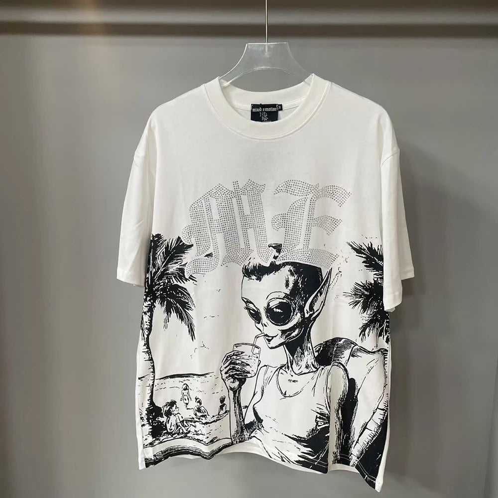 Camisetas oversize en blanco y negro con letras brillantes – Unisex, ropa urbana, 100 % algodón
