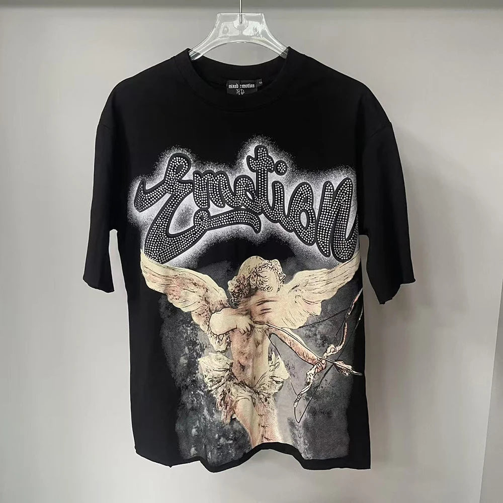 Camisetas oversize en blanco y negro con letras brillantes – Unisex, ropa urbana, 100 % algodón