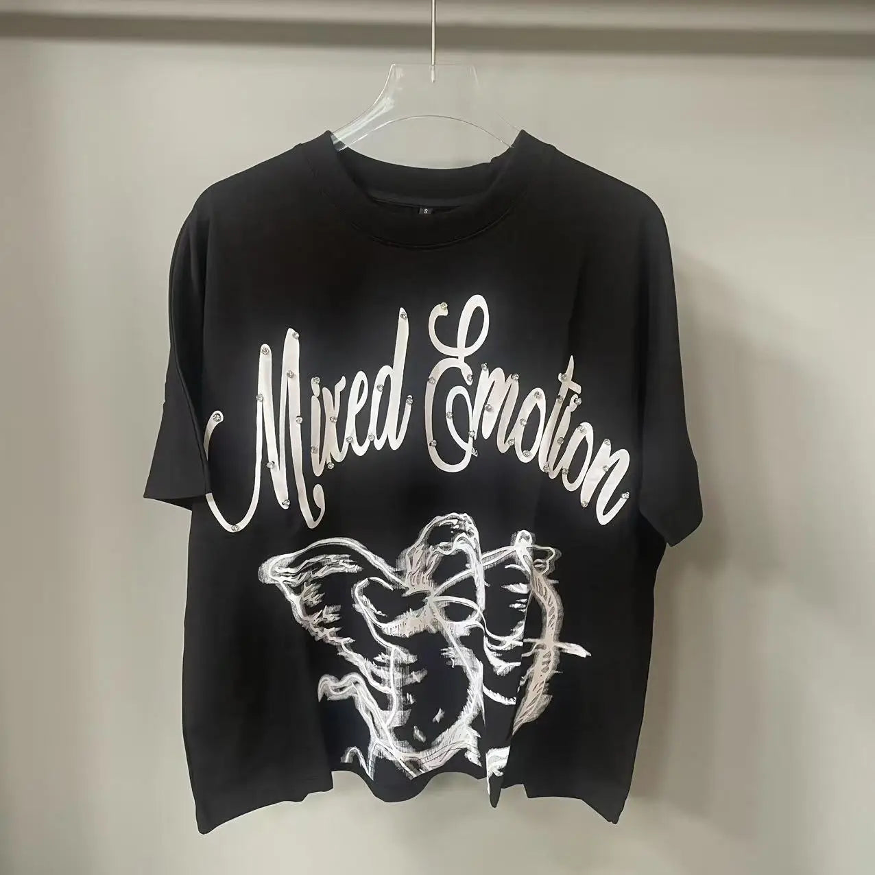 Camisetas oversize en blanco y negro con letras brillantes – Unisex, ropa urbana, 100 % algodón