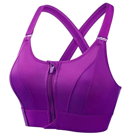 Women's Front-Zip Sports Bra – Slim-Fit Fitness and Yoga Crop Top