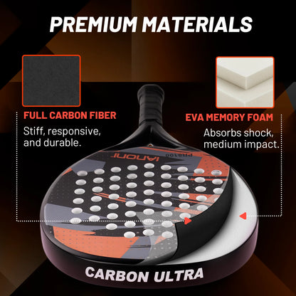 Pala de pádel redonda de carbono 8100 – EVA memory foam, 360-370 g, naranja