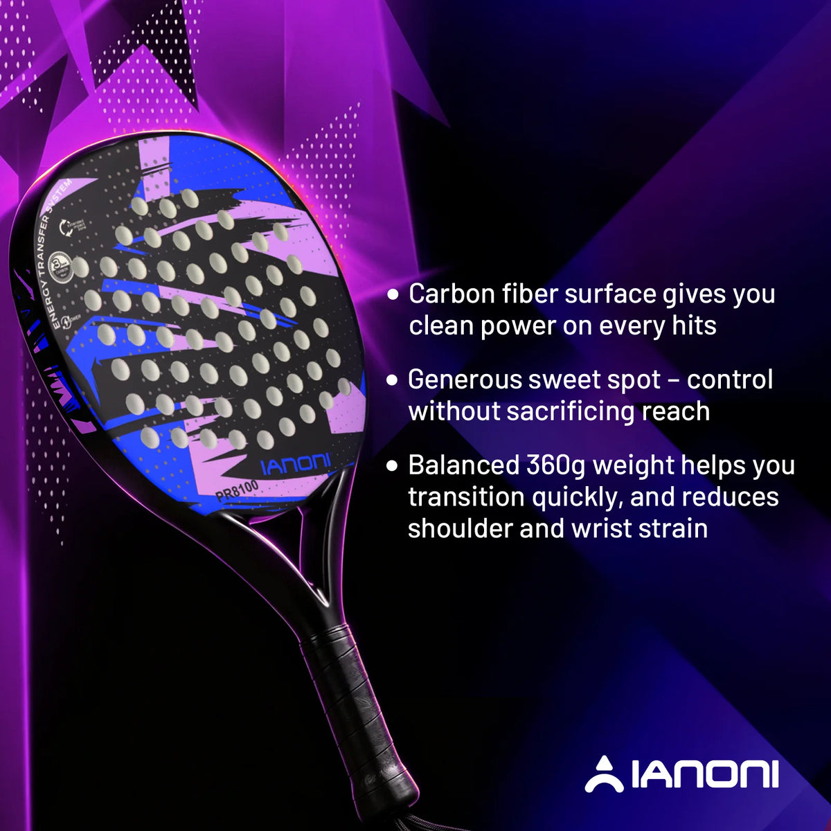 Pala de pádel redonda de carbono 8100 – EVA memory foam, 360-370 g, azul
