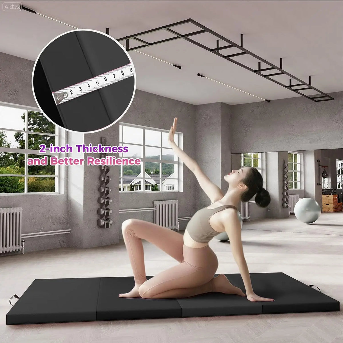 Folding gymnastics mat 180 x 90 cm, 5 cm thick – view 2