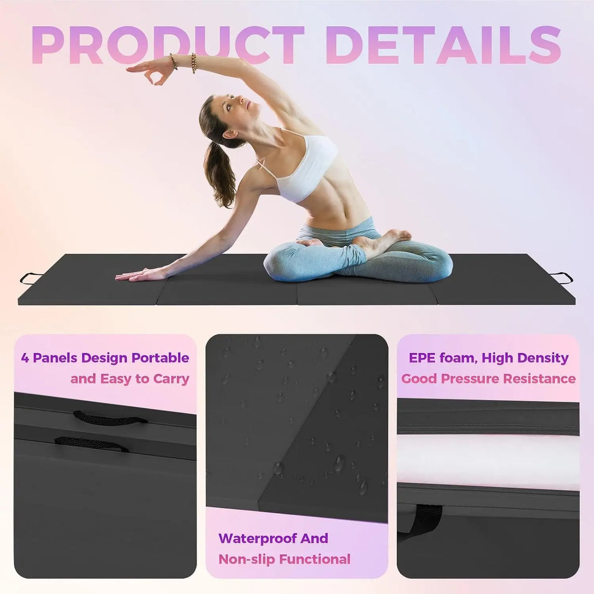 Folding gymnastics mat 180 x 90 cm, 5 cm thick – view 6