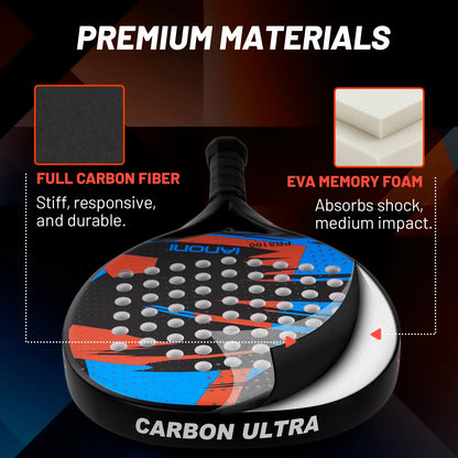 Pala de pádel redonda de carbono 8100 – EVA memory foam, 360-370 g, azul y naranja