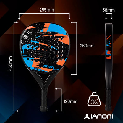 Pala de pádel redonda de carbono 8100 – EVA memory foam, 360-370 g, azul y naranja