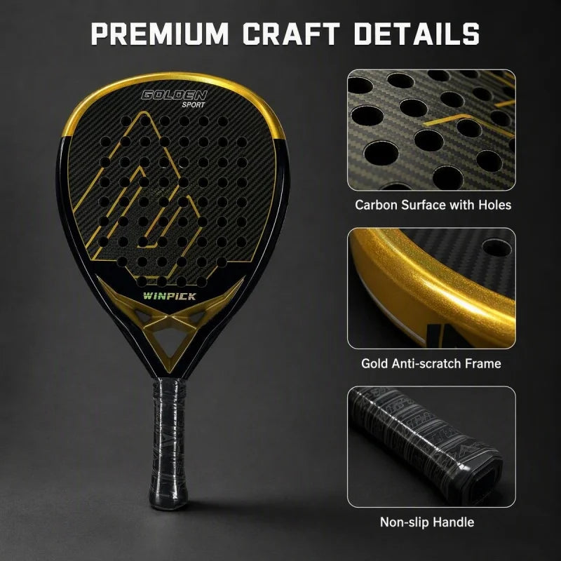 Pala de pádel de kevlar y carbono – Marco anti-golpes, con funda