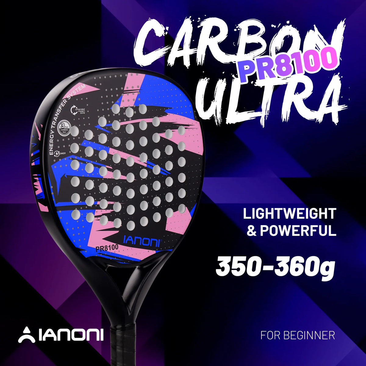 Pala de pádel redonda de carbono 8100 – EVA memory foam, 360-370 g, azul
