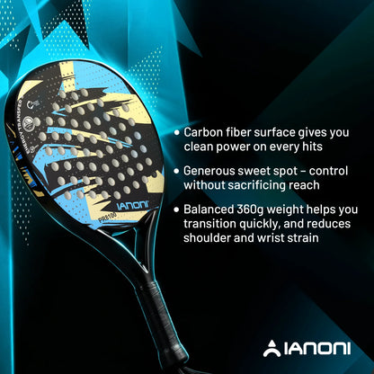 Pala de pádel redonda de carbono 8100 – EVA memory foam, 360-370 g, azul cielo