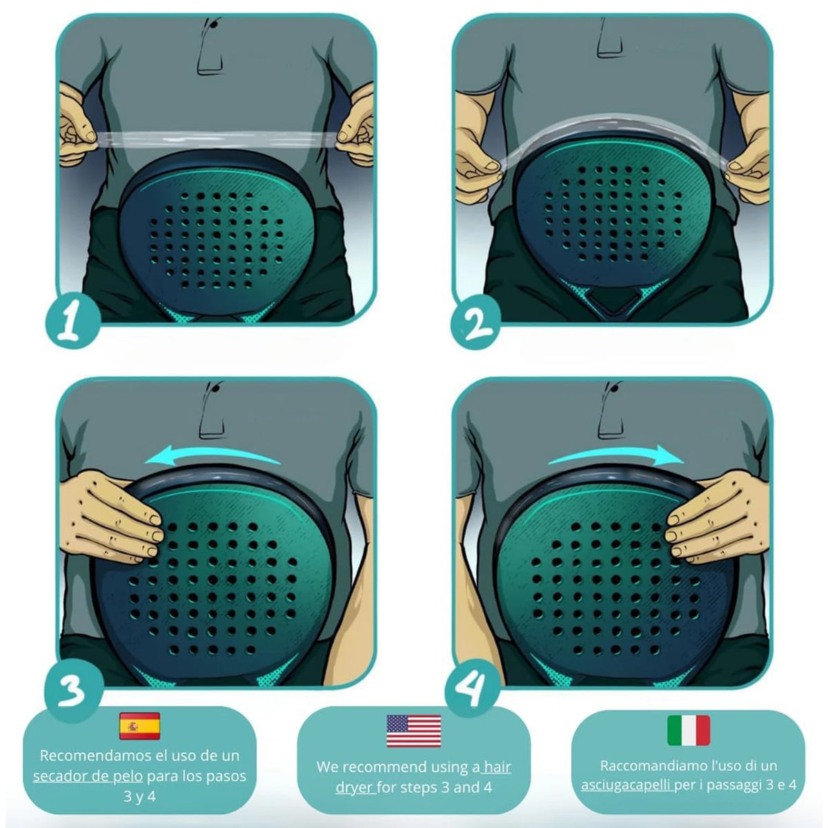 Protector para pala de pádel – Cinta de PU ligera, 55 x 360 mm, packs de 1, 3 o 5
