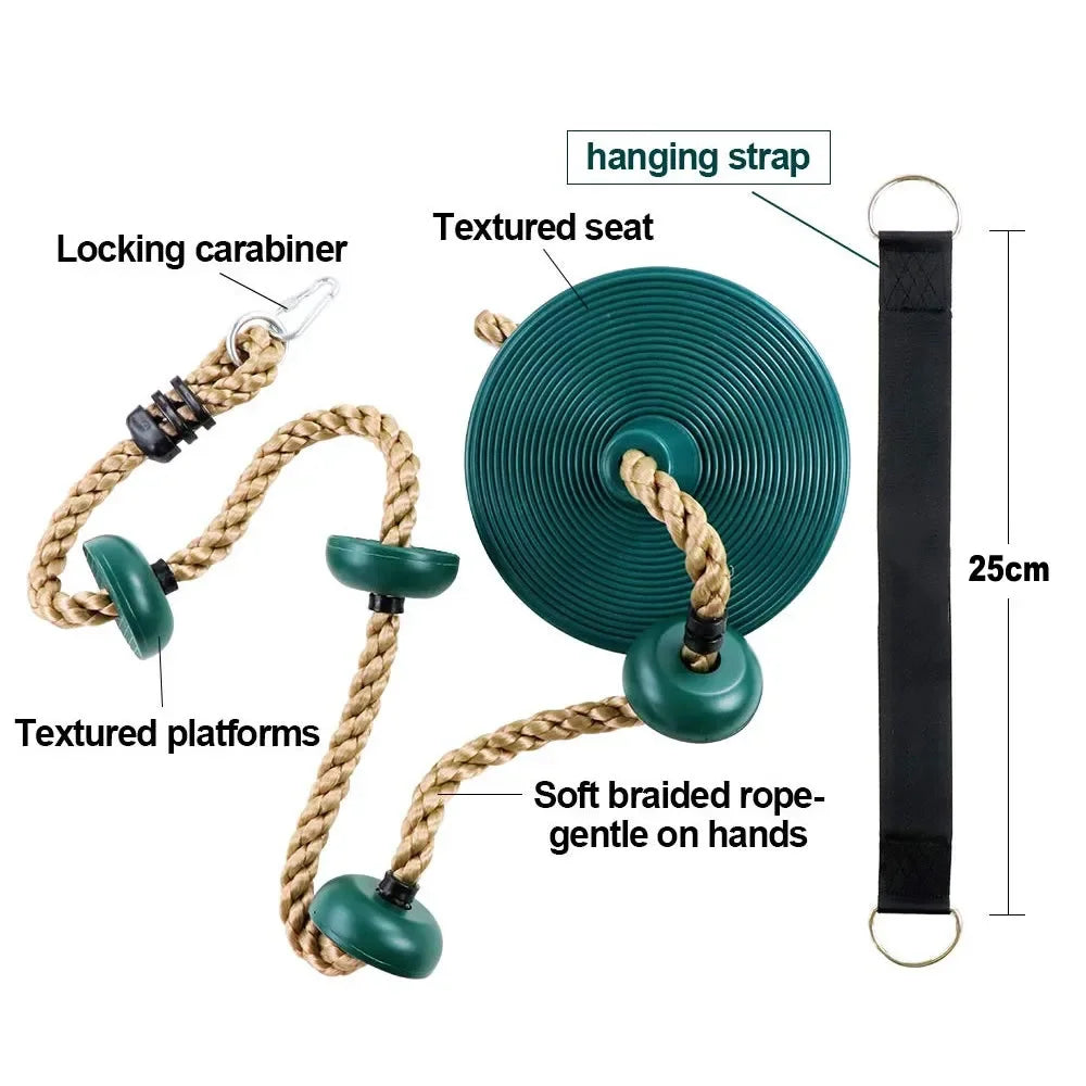 Ninja climbing rope swing 2 m with platforms, disc seat and carabiner – view 8