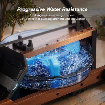 Solid Wood Foldable Water Rowing Machine | 400 lbs Capacity | LCD Display &amp; Bluetooth | 180° Vertical Storage