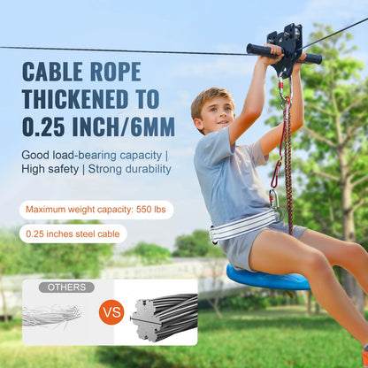 60/80/100/120 FT 🚀 Backyard Zipline Kit – Adventure at Home!