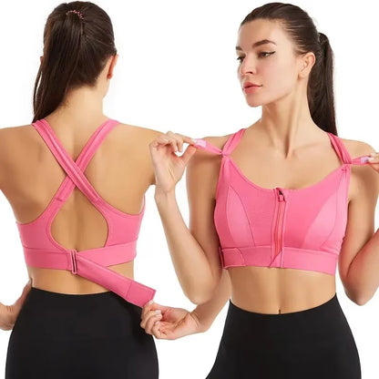 Women's Front-Zip Sports Bra – Slim-Fit Fitness and Yoga Crop Top