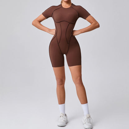 Women's Gym Playsuit – Backless Fitness &amp; Yoga with Ruched Detail