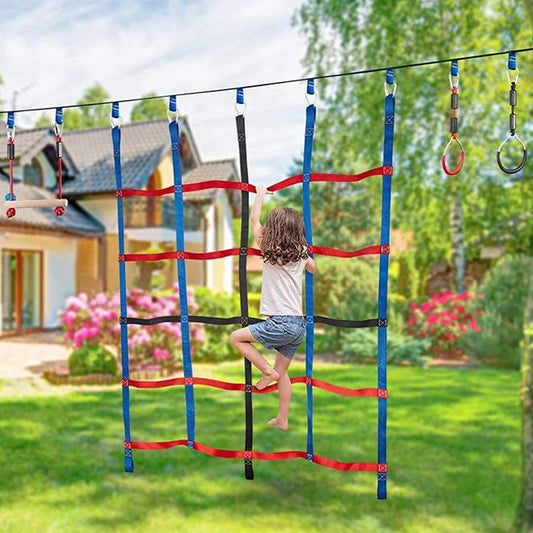 Red de Escalada Ninja 1,85 m – Escalera de Cuerda y Red para Circuitos de Obstáculos Infantiles