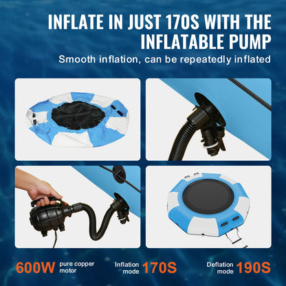 10FT Inflatable Water Trampoline – Recreational Floating Platform for Kids and Adults | With 600W Air Pump