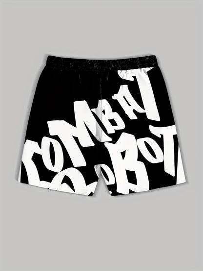 Shorts deportivos de secado rápido – Verano, estampado de letras, diseño informal