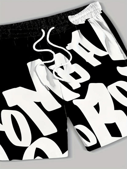 Shorts deportivos de secado rápido – Verano, estampado de letras, diseño informal