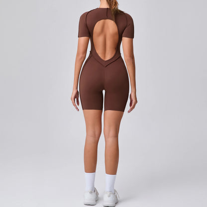 Women's Gym Playsuit – Backless Fitness &amp; Yoga with Ruched Detail