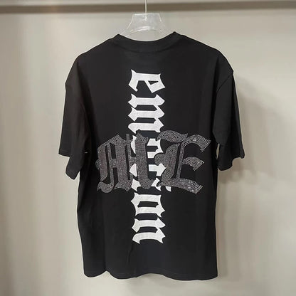Camisetas oversize en blanco y negro con letras brillantes – Unisex, ropa urbana, 100 % algodón