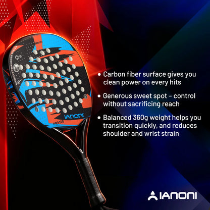 Pala de pádel redonda de carbono 8100 – EVA memory foam, 360-370 g, azul y naranja