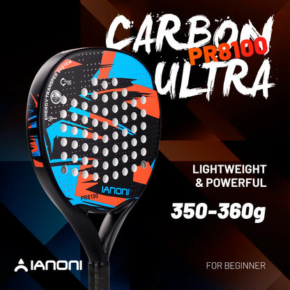 Pala de pádel redonda de carbono 8100 – EVA memory foam, 360-370 g, azul y naranja