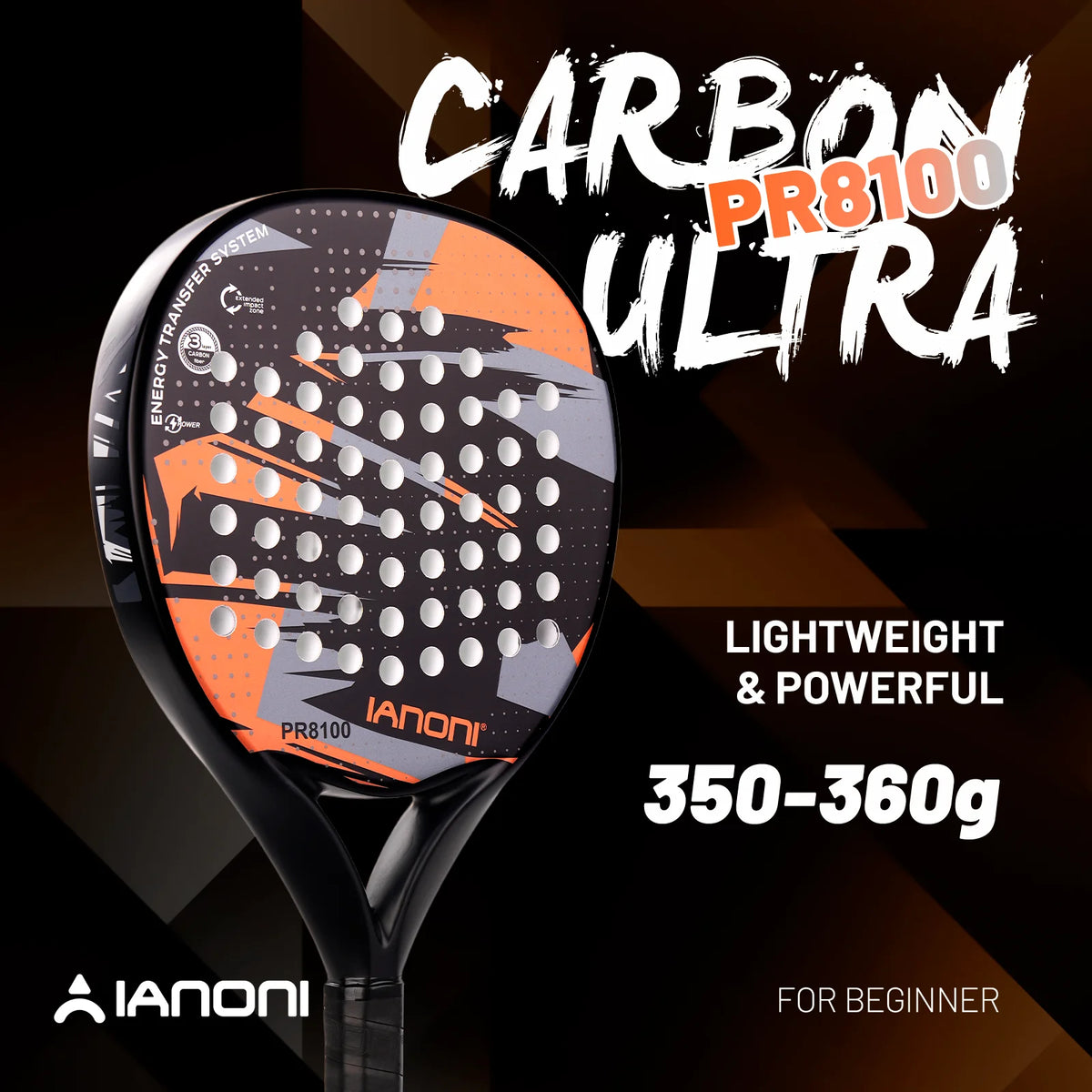 Pala de pádel redonda de carbono 8100 – EVA memory foam, 360-370 g, naranja