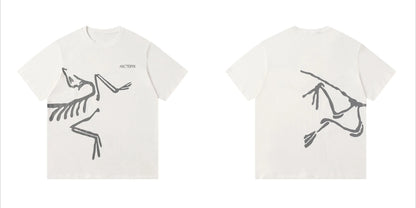 Camiseta holgada unisex estilo americano: cuello redondo, manga corta y estampado de la marca | 100 % algodón