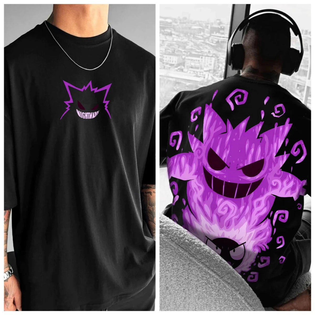 Oversized T-shirt with Pokémon Print - Unisex - Kids and Adults - 100% Cotton - Urban Style