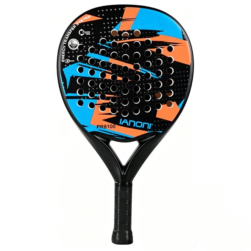 Pala de pádel redonda de carbono 8100 – EVA memory foam, 360-370 g, azul y naranja